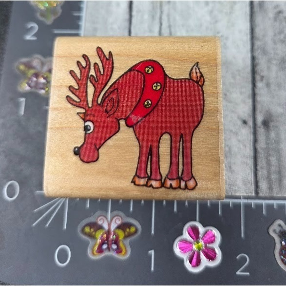 Comotion Reindeer Bells Christmas #789 1994 Rubber Stamp Wood #A85